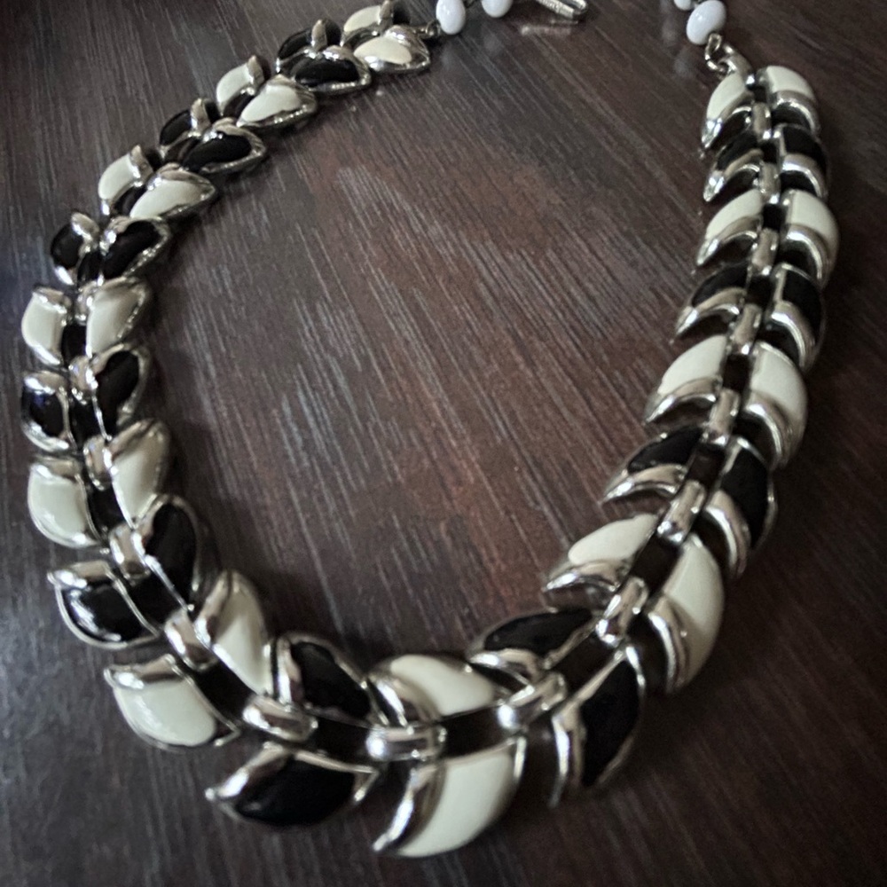 Coro vintage black & white silver choker necklace matching bracelet - Picture 15 of 16
